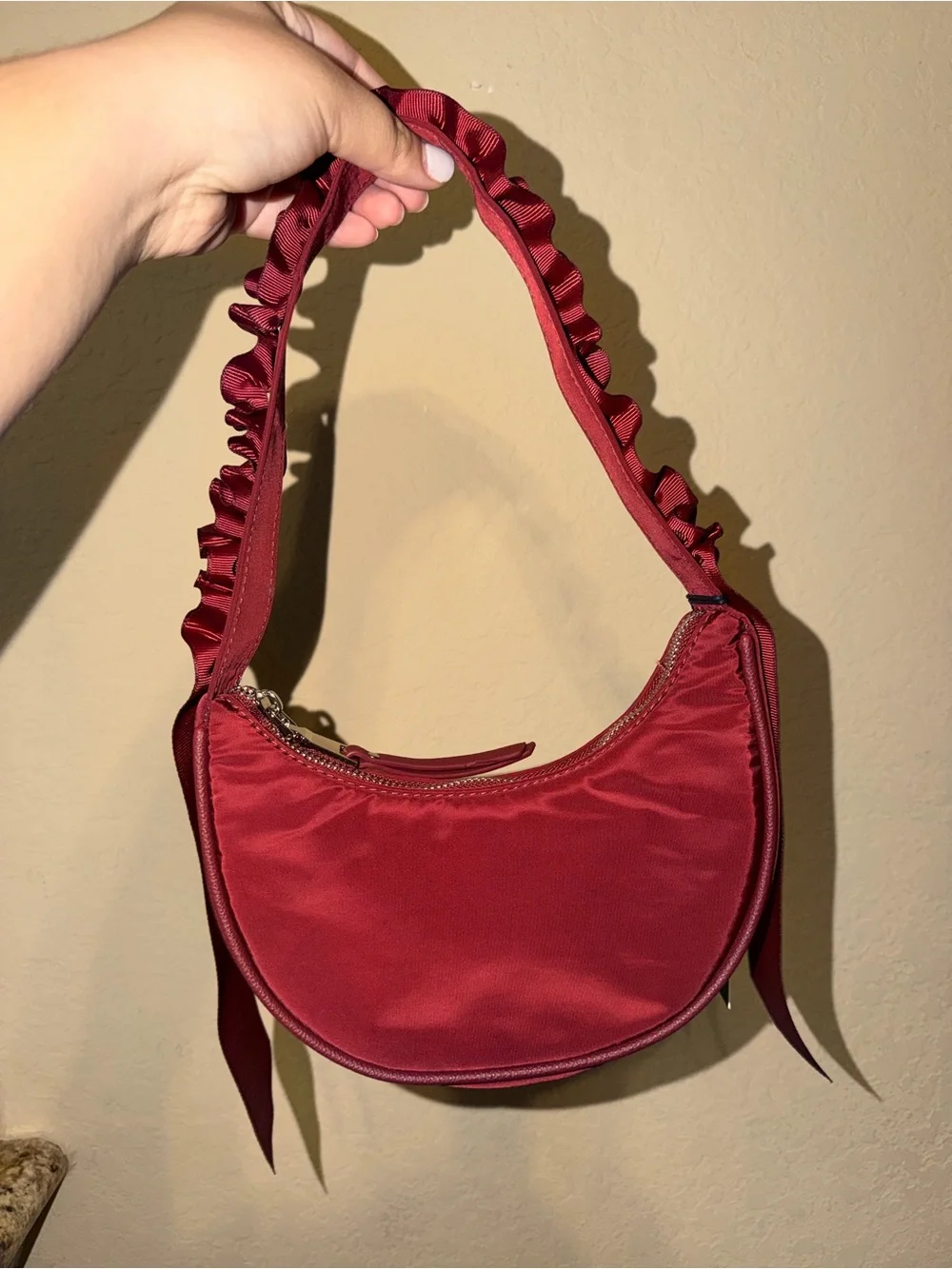 Mini Madden NYC Ruffled Strap Shoulder Bag - Burgundy - Picture 2 of 3